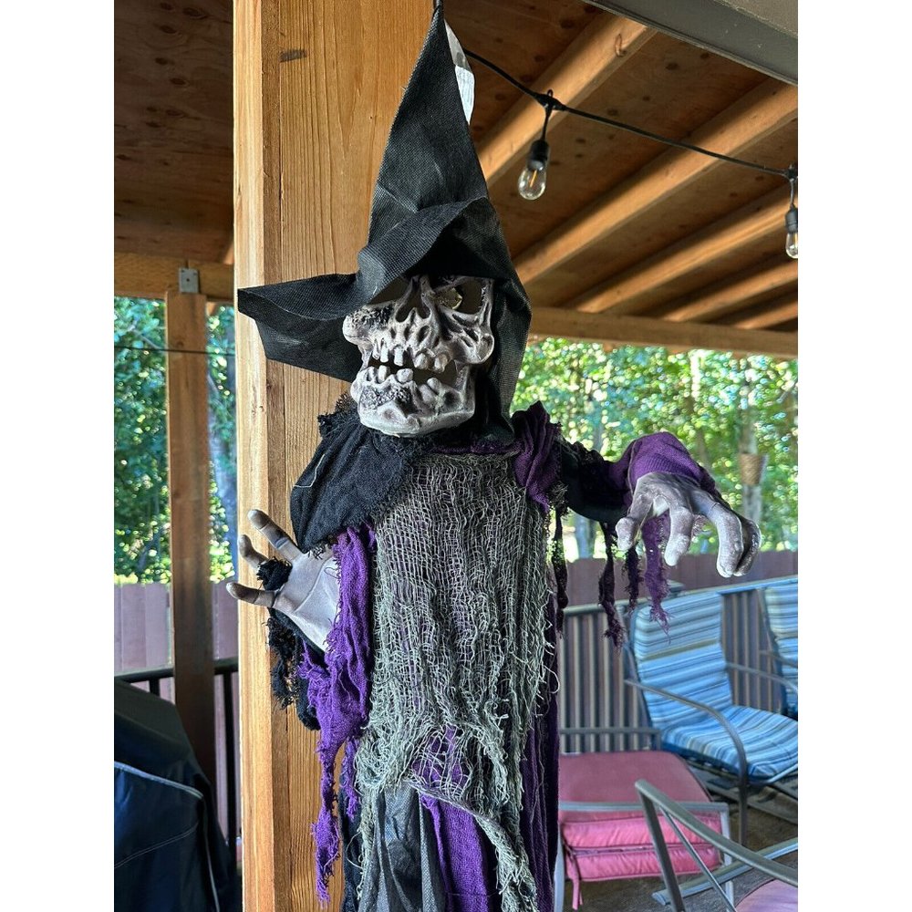 Vintage 5 Foot Tall Grim Reaper Witch Halloween Hanging Dangler Figure Death
